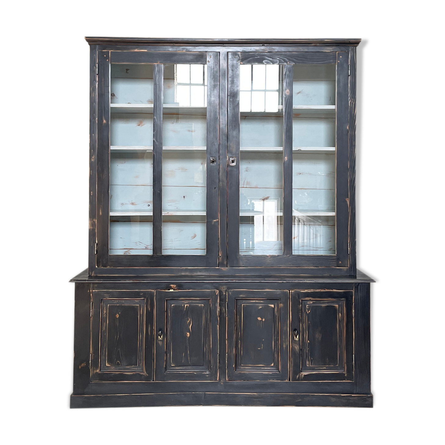 Display cabinet in patinated wood