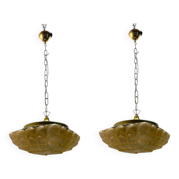 Lot de 2 suspensions lumineuses en verre de Murano, années 1980