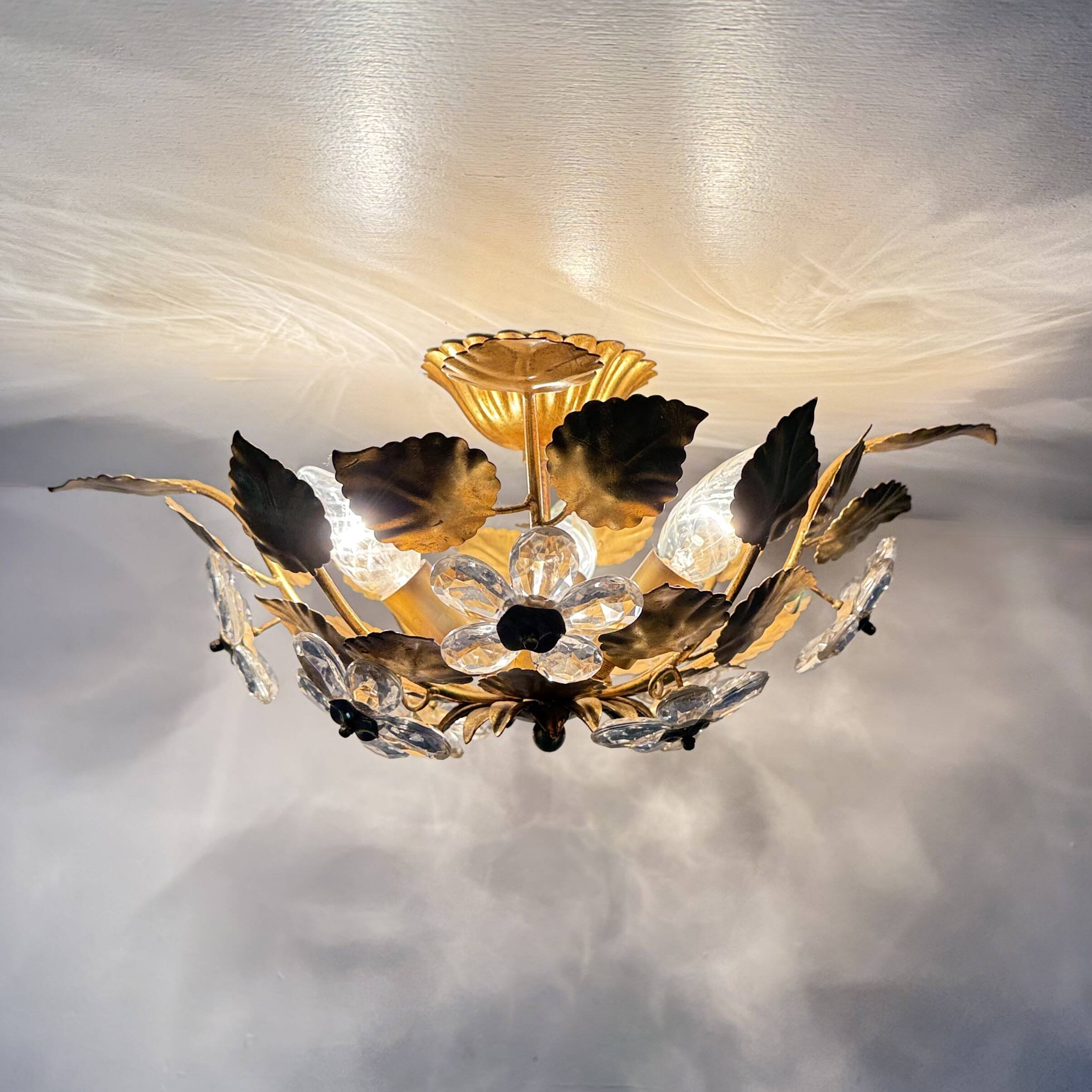 Mid-century design banci style ceiling lamp crystal flower , 1970sMid-centu