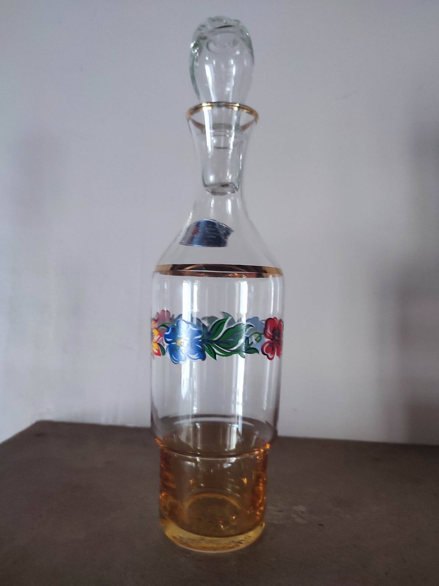 Vintage Italian glass carafe with floral decoration – Made in Italy – H. 29