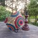 rustic chic solid wood lamp, ethnic wax lampshade with circles