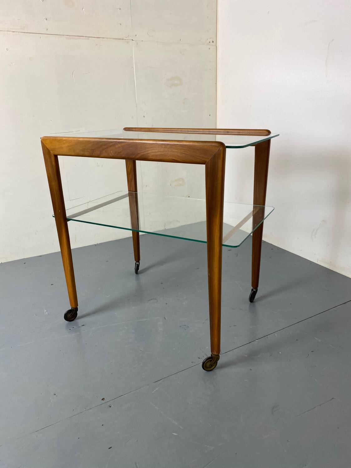 Mid-century scandinavian teak and glass trolley side table, 1950s