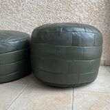 Two poufs or pieces of sofas in leather patchwork