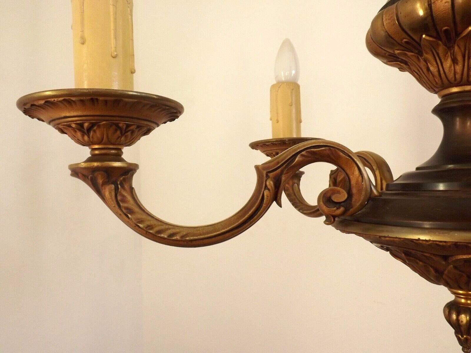 French Vintage Heavy Bronze/Brass 5 Light Empire Style Chandelier 3990