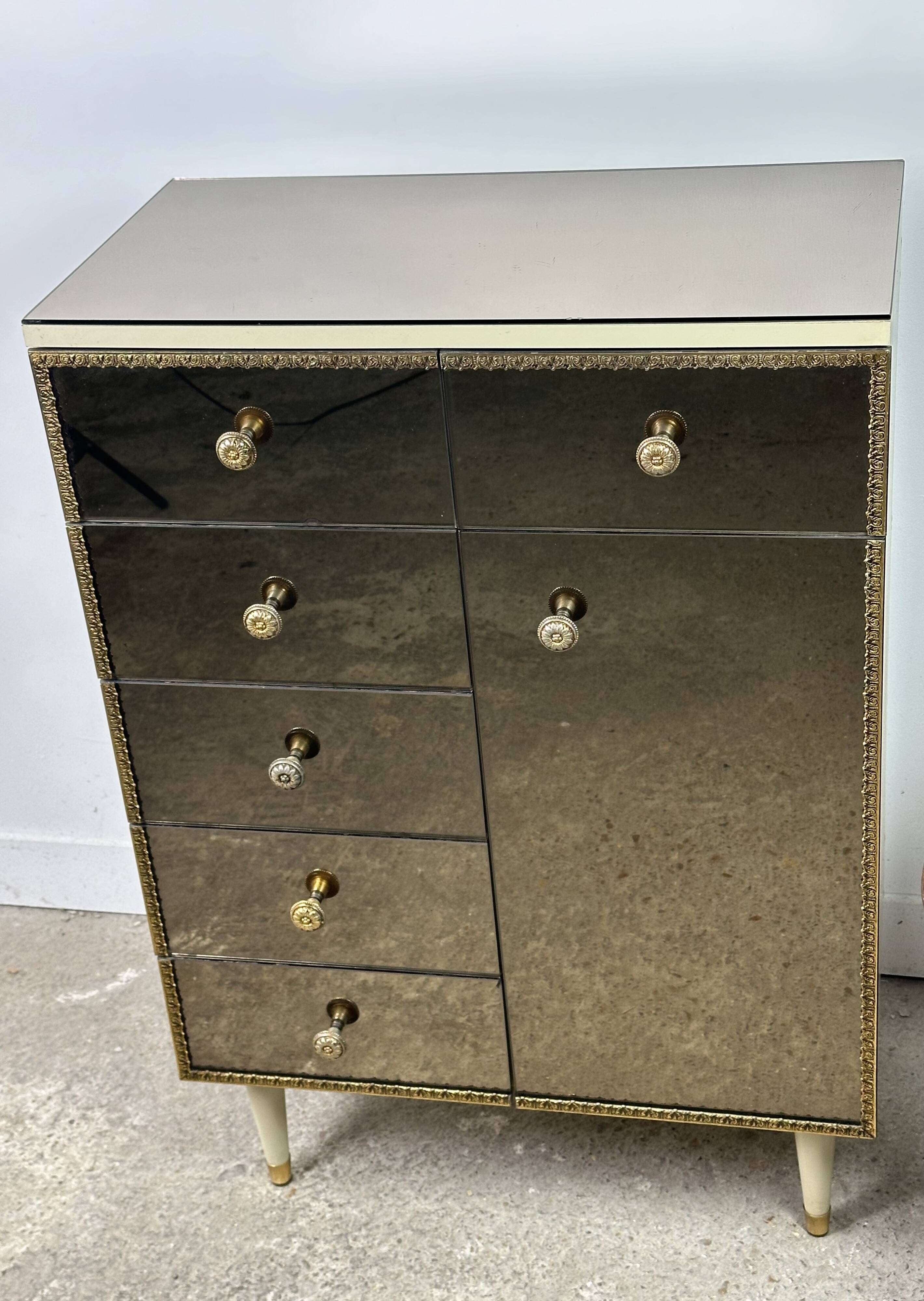Vintage Italian mirror glass chest of drawers 1960
