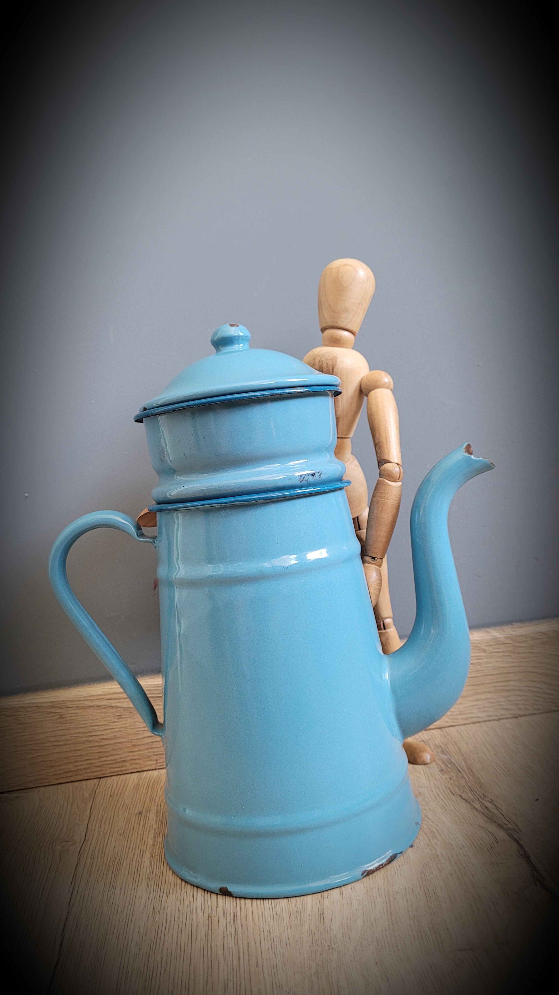 Blue enamelled coffee maker