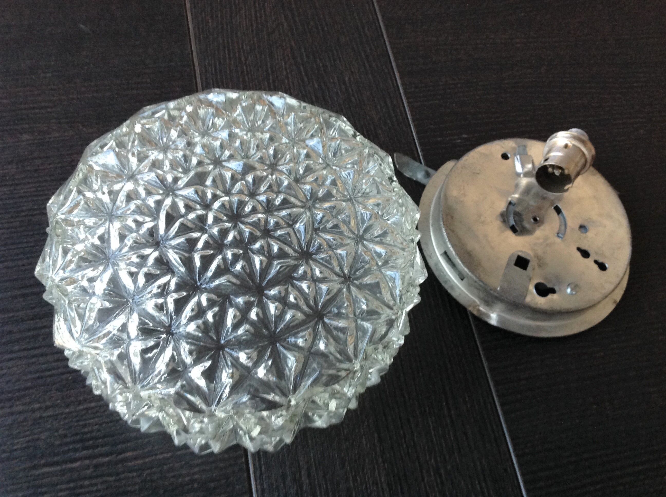 Vintage structured glass round ceiling lamp 60s-70s