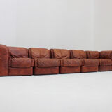 Vintage Seven Salotti modular sofa in cognac leather, Italy 1970s