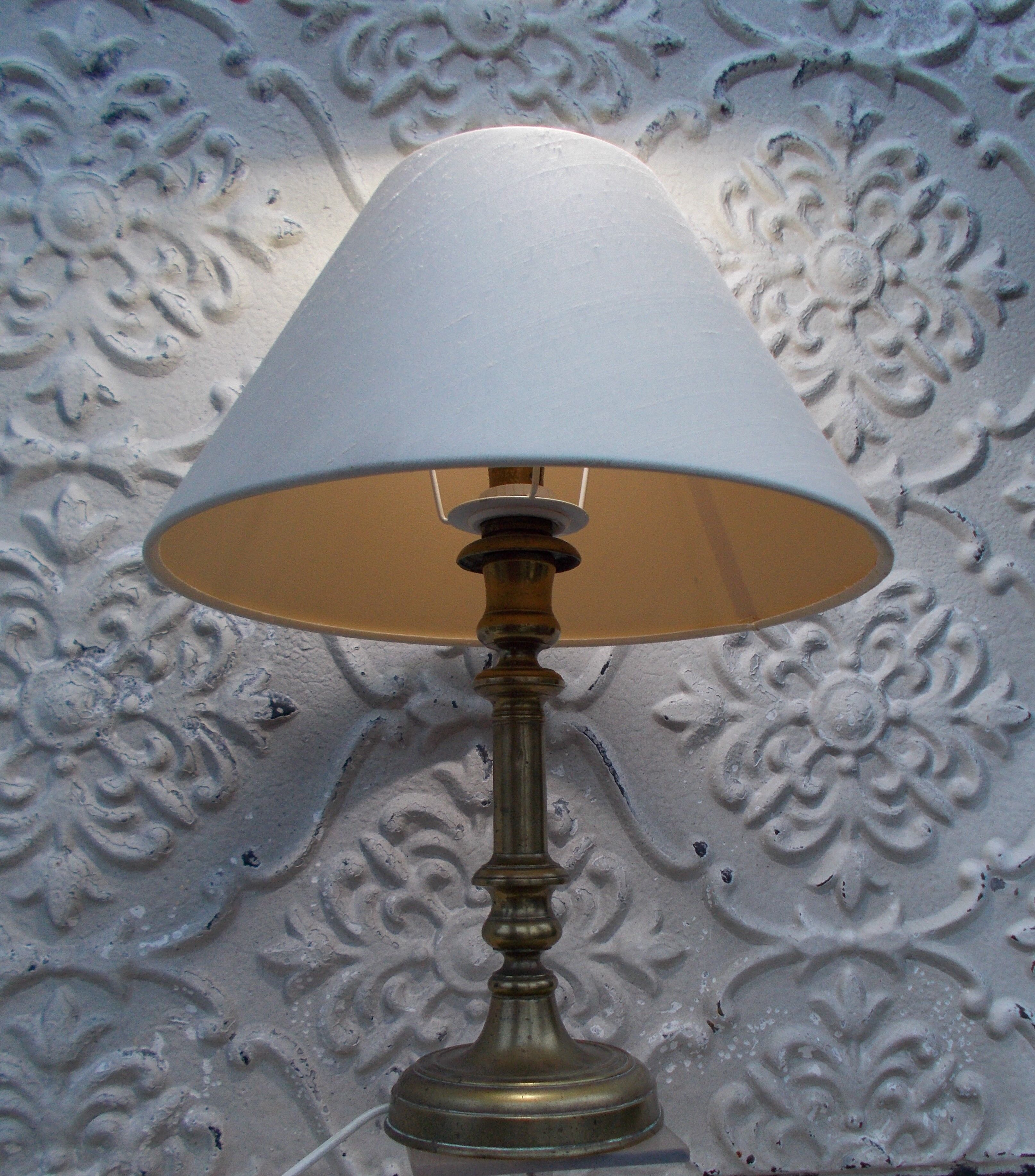 Old brass candle holder XIXth electrification vintage lampshade