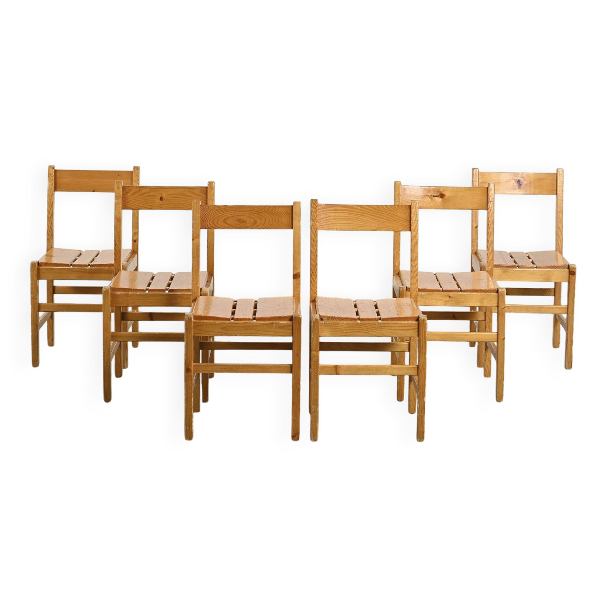 Set of six solid pine chairs by Maison Regain