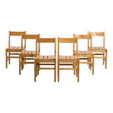 Set of six solid pine chairs by Maison Regain