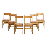 Set of six solid pine chairs by Maison Regain