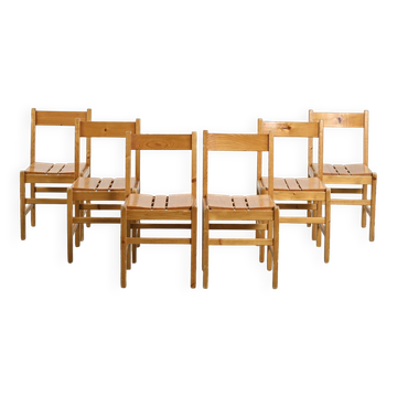 Set of six solid pine chairs by Maison Regain