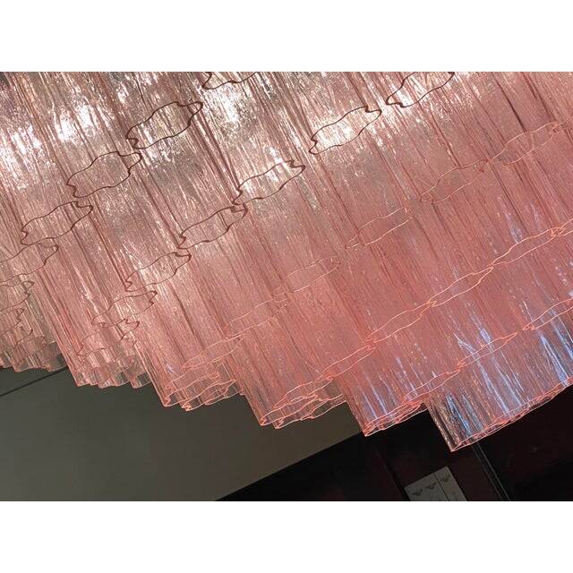 Contemporary pink "tronchi" murano glass chandelier in venini style