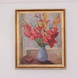 Original Swedish oil on canvas – “Flowers” by Gunnar Larsson – vintage & framed – 58 × 68 cm