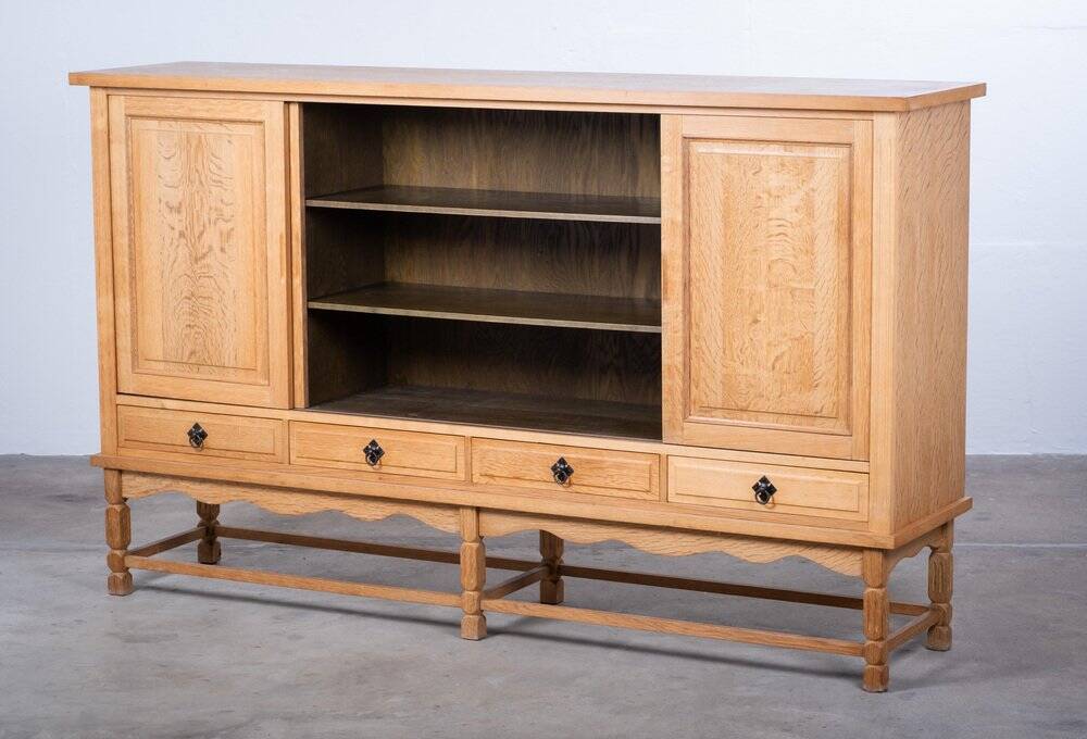 Brutalist Oak Sideboard attributed to Henning Kjærnulf, Denmark, 1960s
