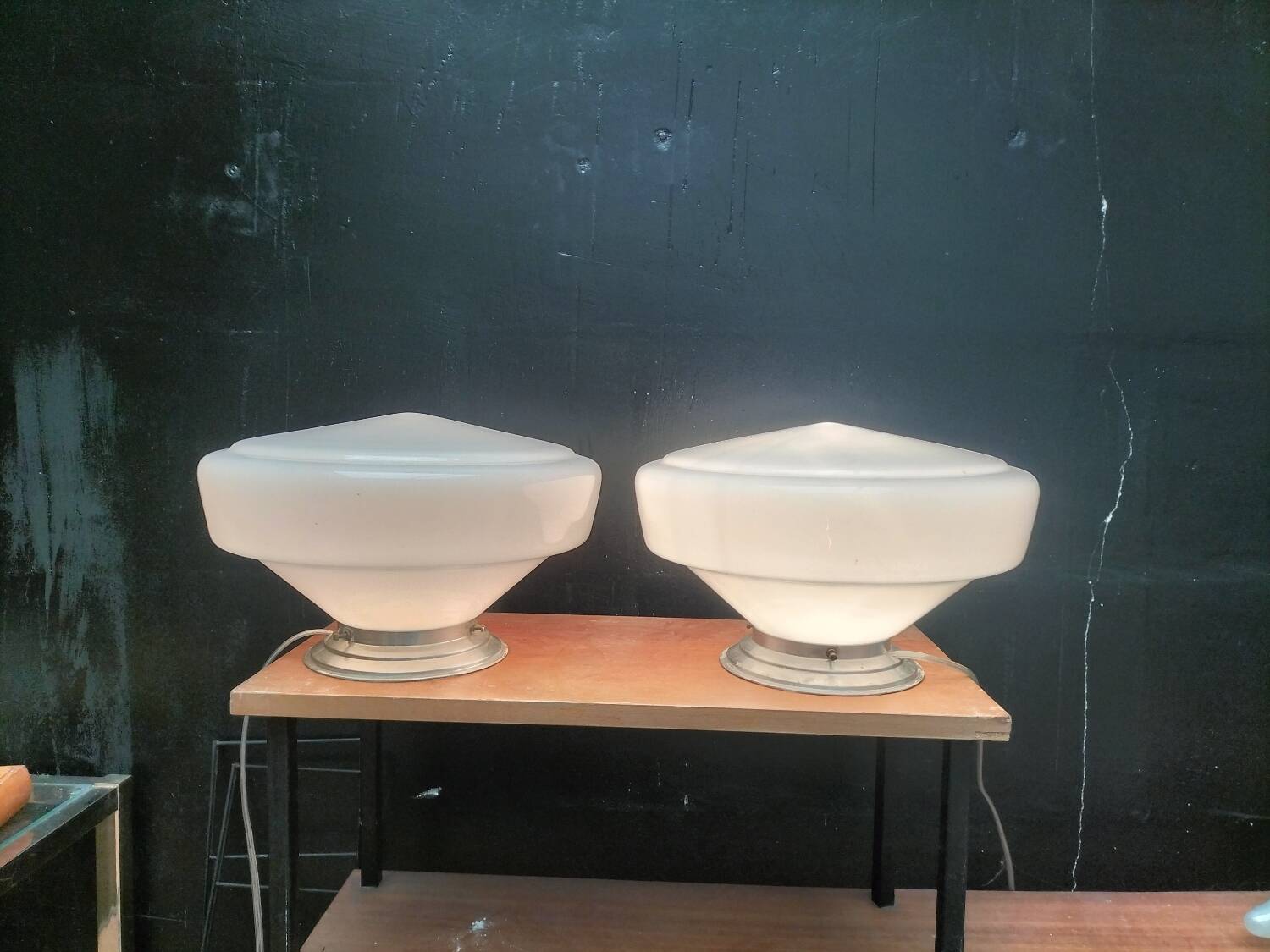 Pair of opaline lamps