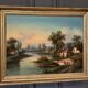 Oil on canvas landscape on the edge of a river late 19th century