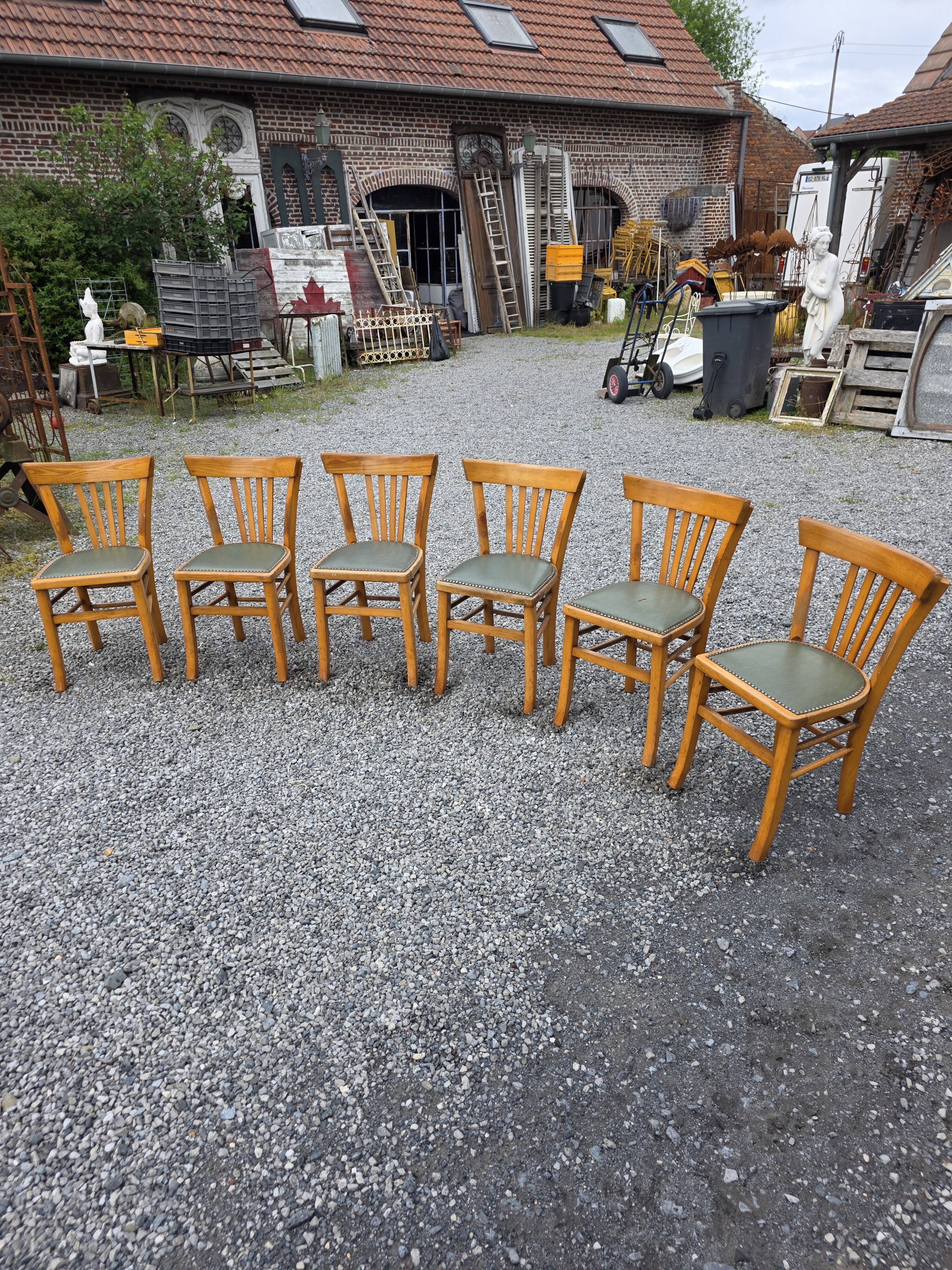 6 bistro chairs in solid oak, 1920s
