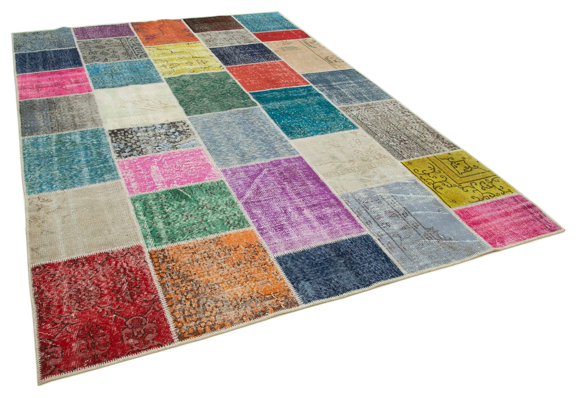 Handwoven anatolian 206 cm x 300 cm multicolor patchwork carpet