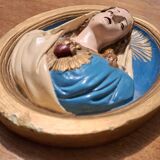Cadre vintage de la Vierge en plâtre, tableau religieux ancien