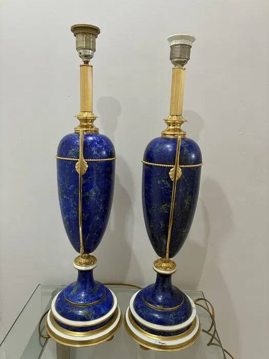 Giulia Mangani Table Lamps — Cobalt Porcelain & Brass, Pair 1990s