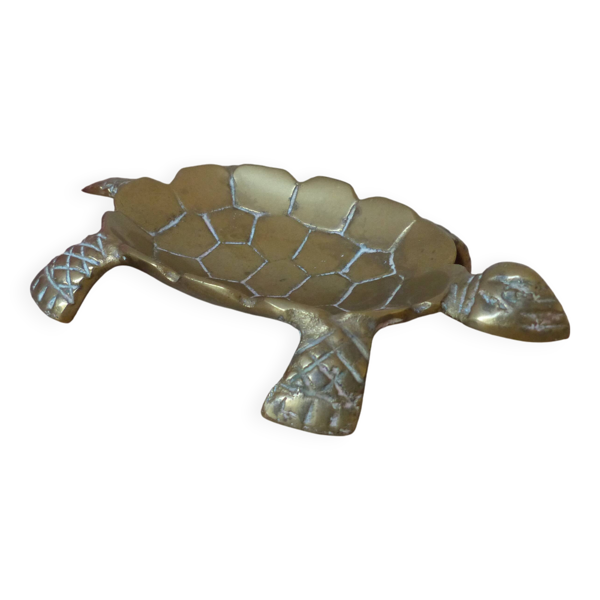 Petit cendrier tortue en laiton sculpté vintage