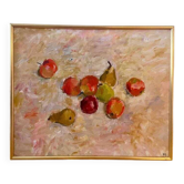 Huile sur toile originale suédoise – “Frukt” par Bente Bjerregaard – datée de 1989 – vintage et encadrée 59 × 70 cm