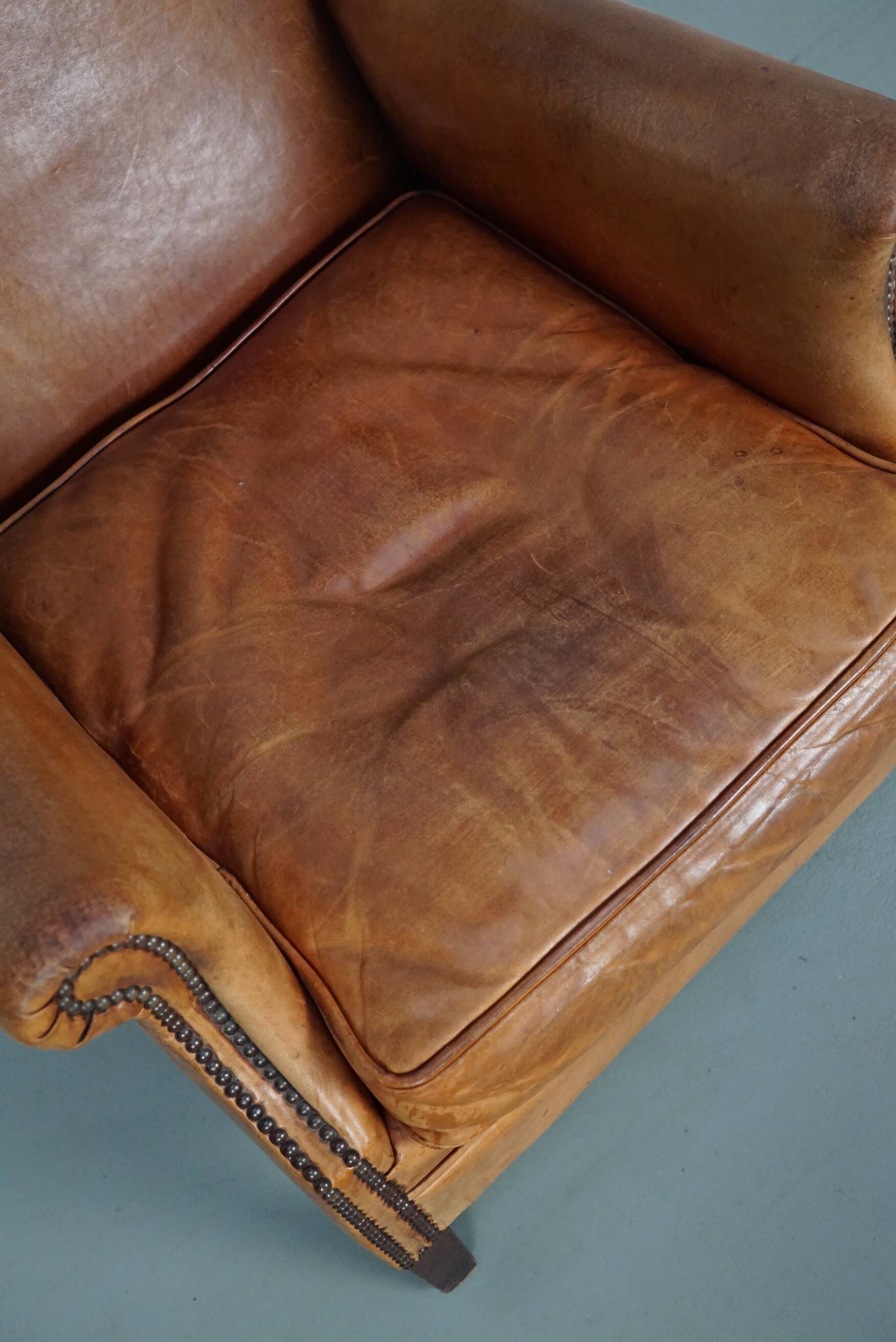 Vintage Dutch cognac coloured leather club chair