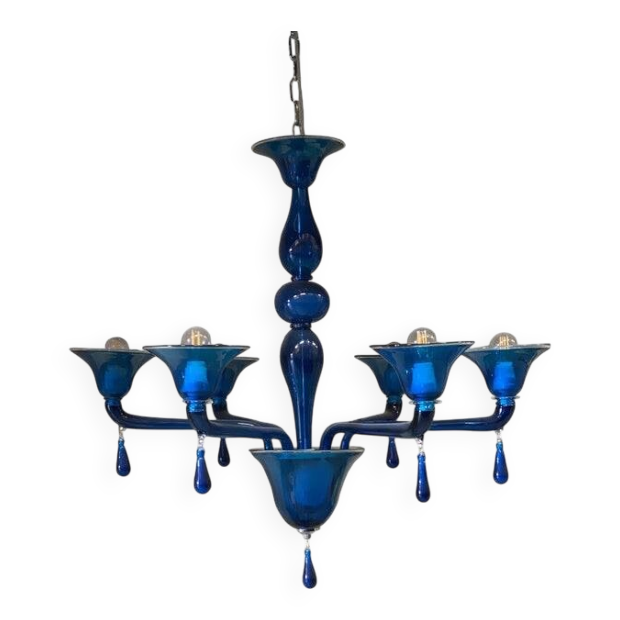 Contemporary Translucent Light-Blue Murano Glass Chandelier