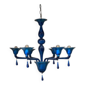 Contemporary Translucent Light-Blue Murano Glass Chandelier