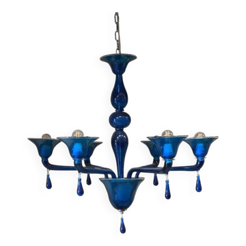Contemporary Translucent Light-Blue Murano Glass Chandelier
