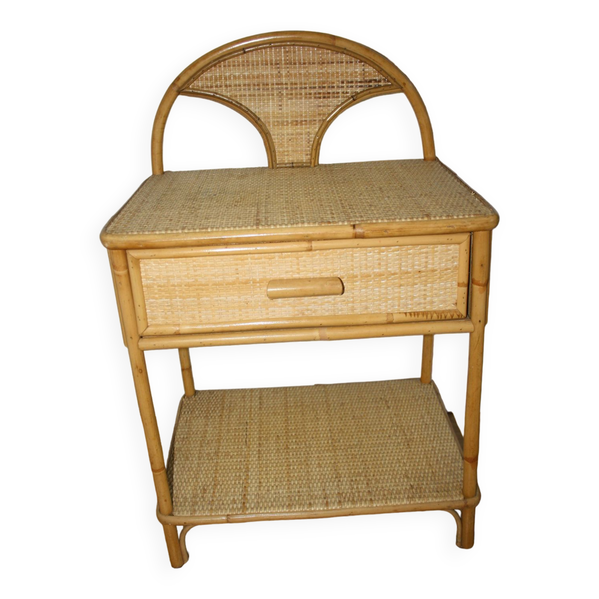 Rattan bedside table with drawer