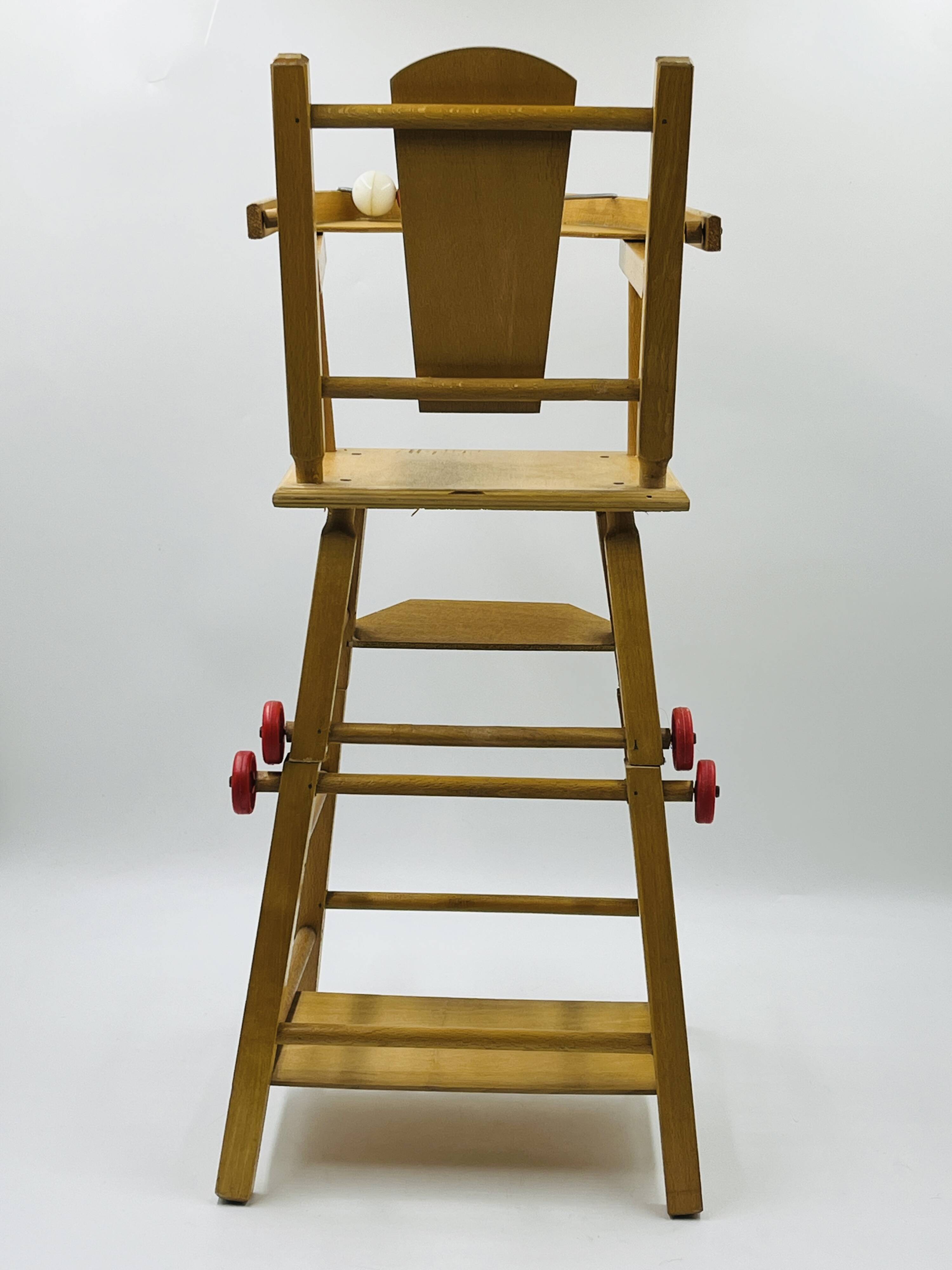 Vintage wooden doll high chair convertible into a walker