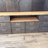 Industrial tv stand with roneo wood valves