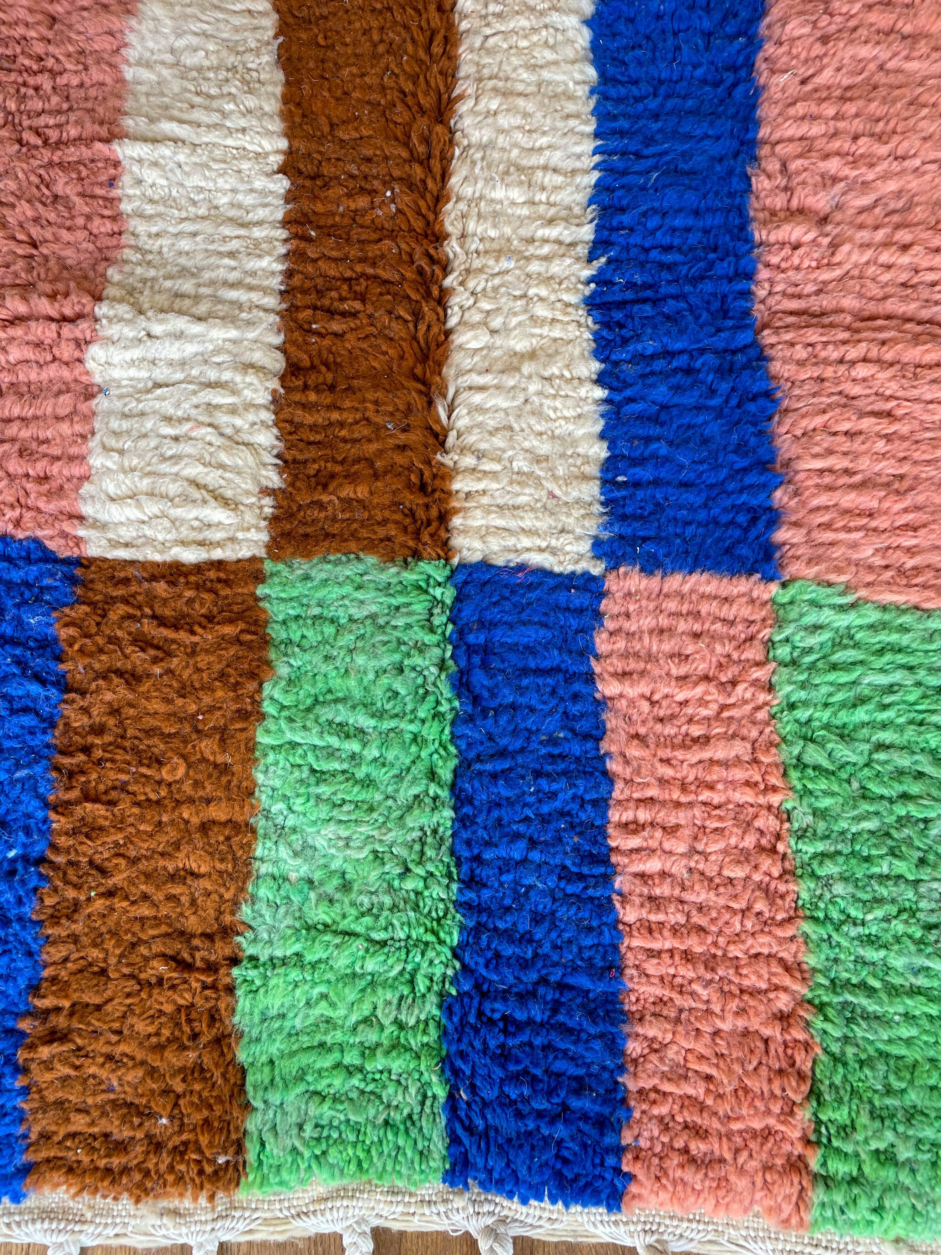 Berber carpet boujad colorful blue majorelle green brown peach