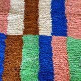 Berber carpet boujad colorful blue majorelle green brown peach
