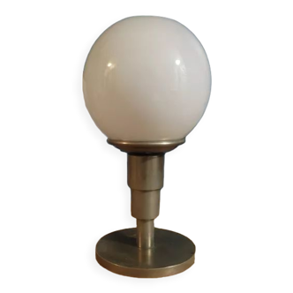 Bedside lamp art deco, base cast iron brass patinated globe opaline