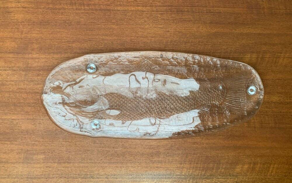Large Vintage Glass Plate in the Shape of a Swedish Fish by Pukeberg Glass