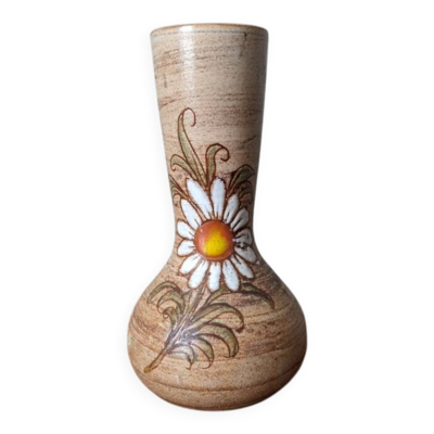 Vase soliflore Vallauris en poterie artisanale au décor floral