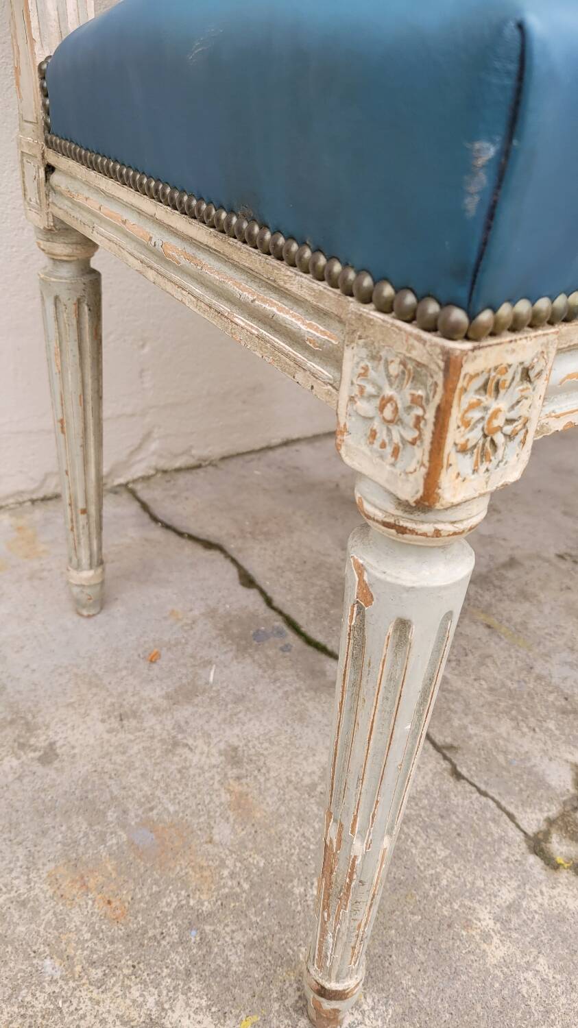 Pair of antique Louis XVI style chairs with patina
