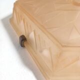 Art Deco pendant lamp in pink frosted glass signed Muller Frêres Luneville