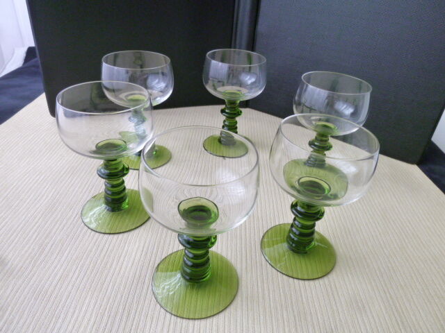 Set de 6 verres à vin blanc d'Alsace  anciens  Jambe balustre