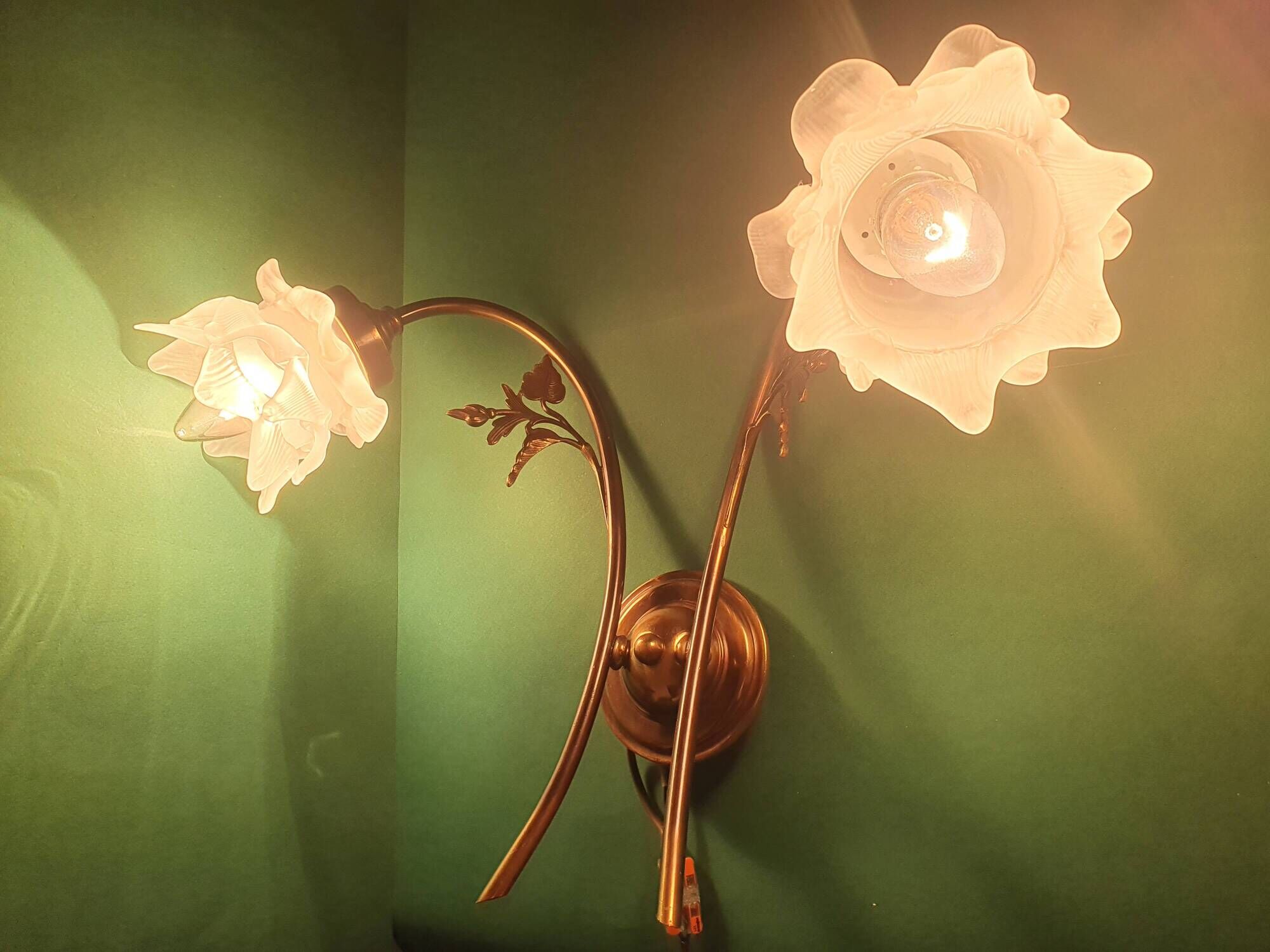 Pair of vintage Art Deco pink double wall sconces France