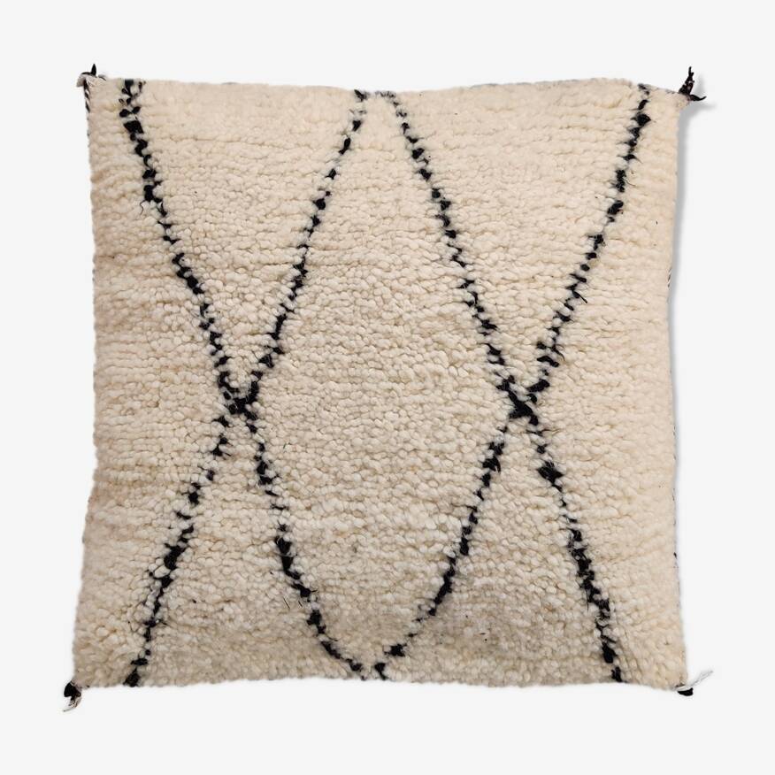 Coussin Marocain en laine noir et blanc 55x55cm