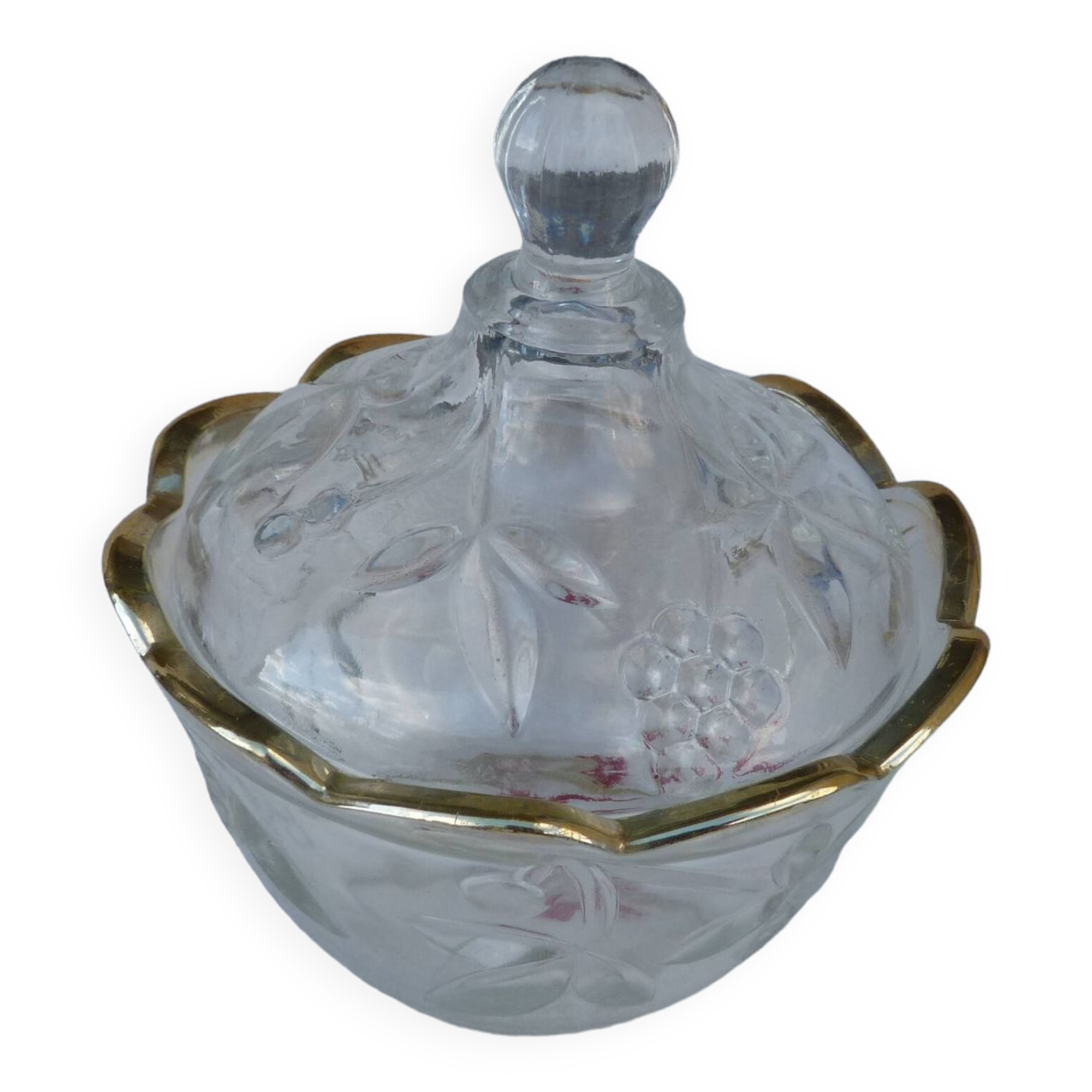 Cut glass candy box with golden edge