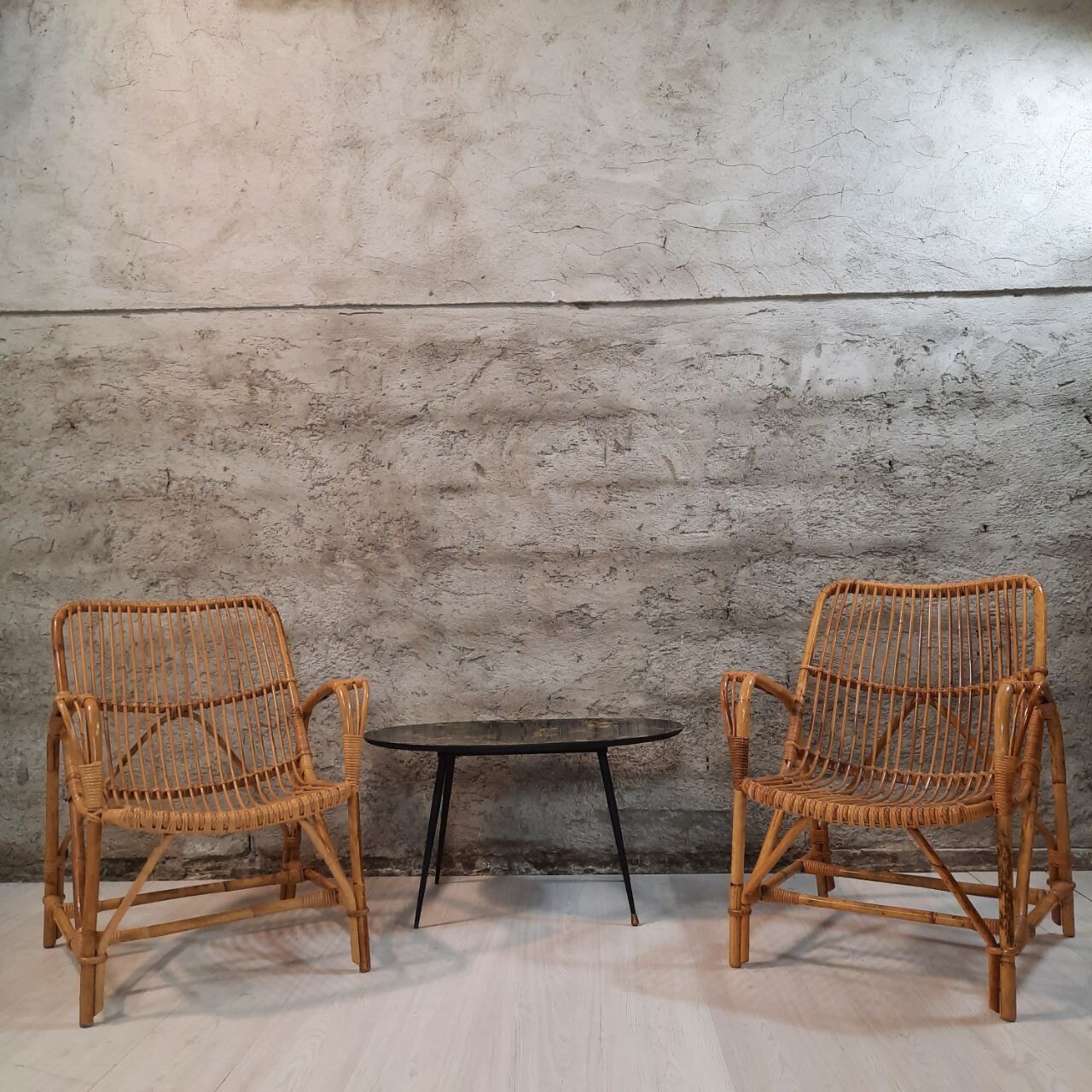 Pair of vintage bamboo armchairs