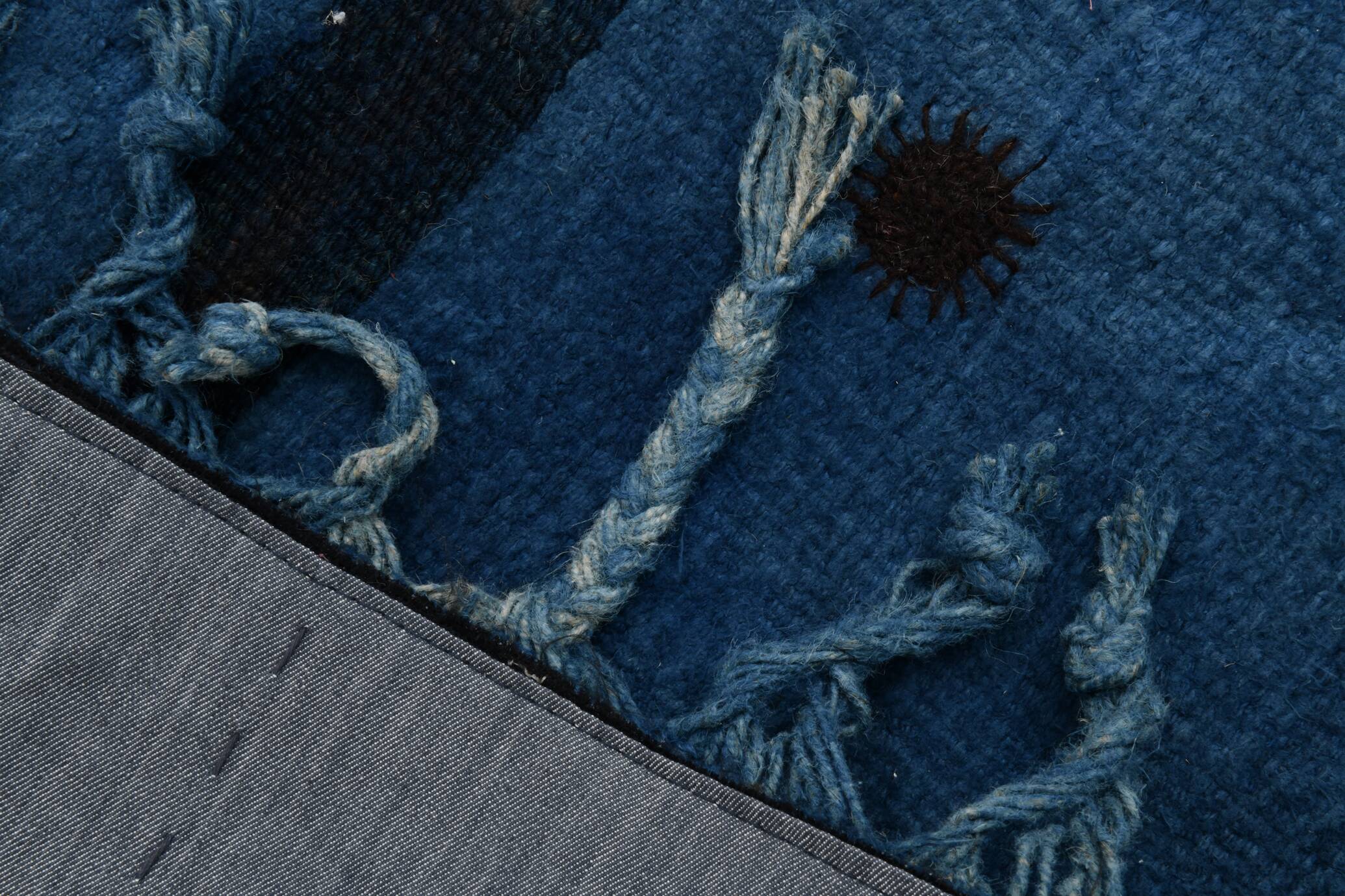 Blue Black Antique Turkish Runner Rug, 79x342Cm
