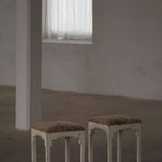 A pair of antique Danish stools, seats in lambswool, late 19th century.