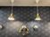 Pair of vintage 1970s gold perforated metal pendant lights. 6 lots.